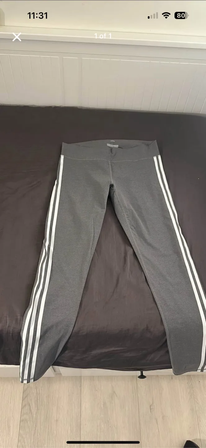 Adidas Grey Leggings with White Stripes thumbnail
