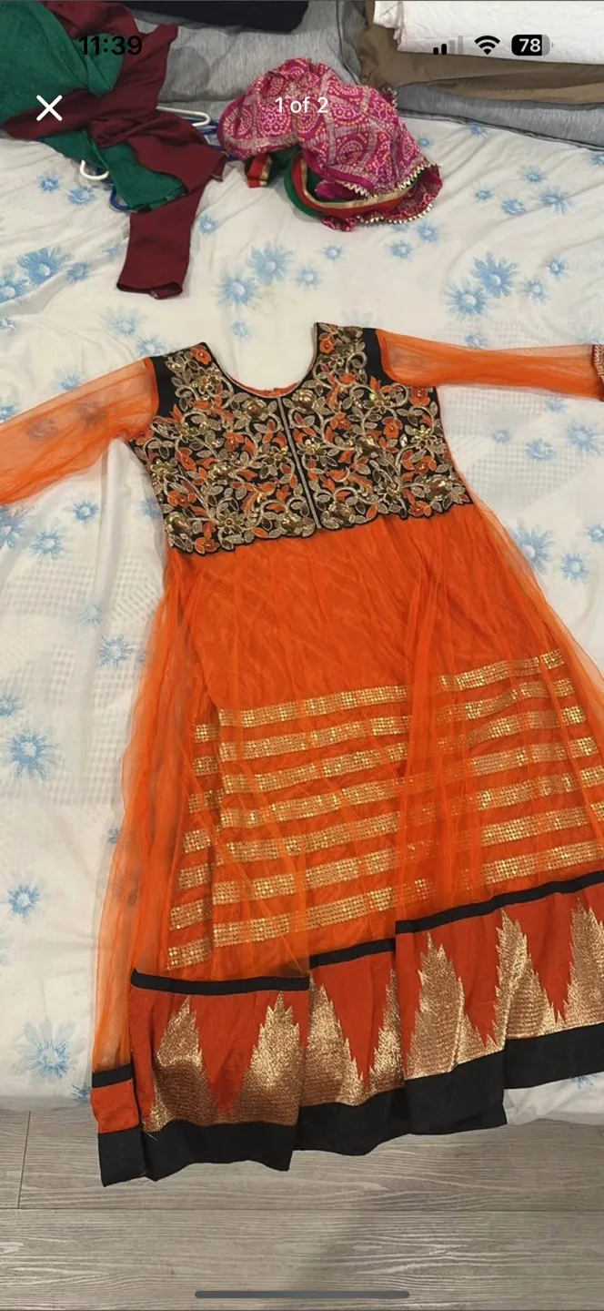 Orange & Black Embroidered Kurta thumbnail