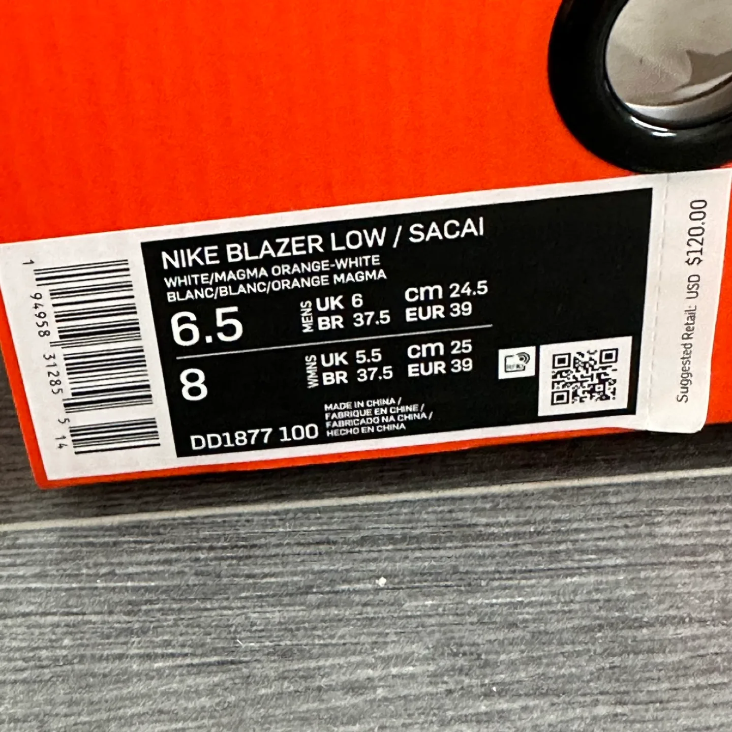 Nike Blazer Low Sacai White/Magma Orange, Size 6.5 men image indicator(4)