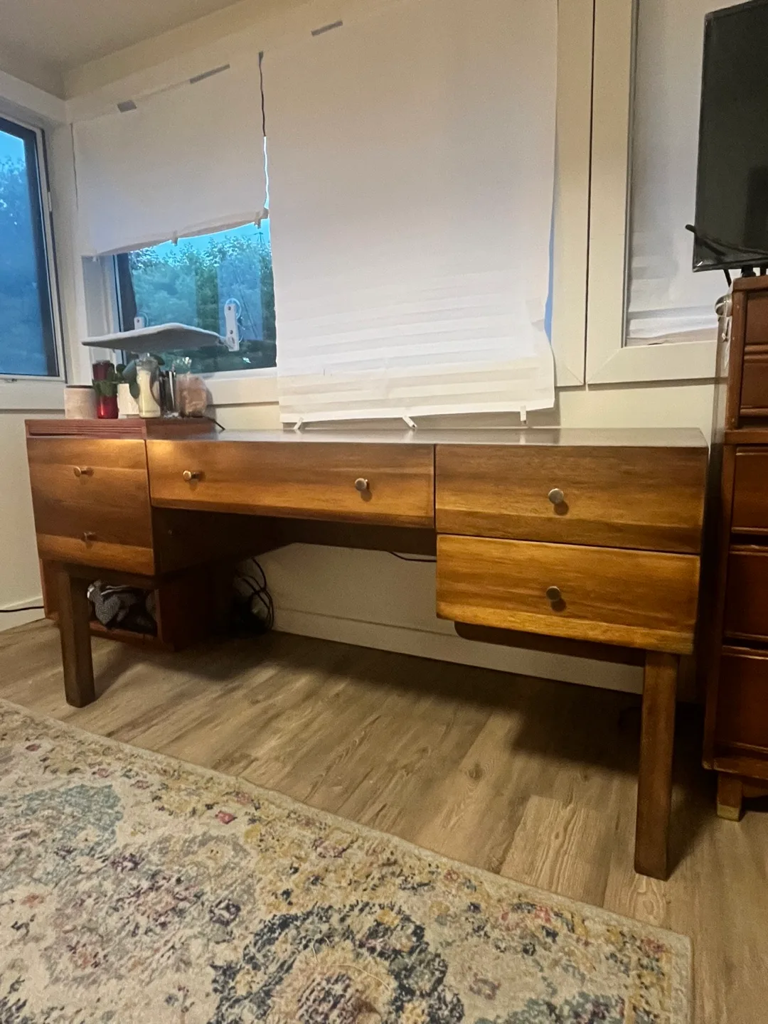 Vintage Mid-Century Modern Walnut Veneer Writing Desk thumbnail