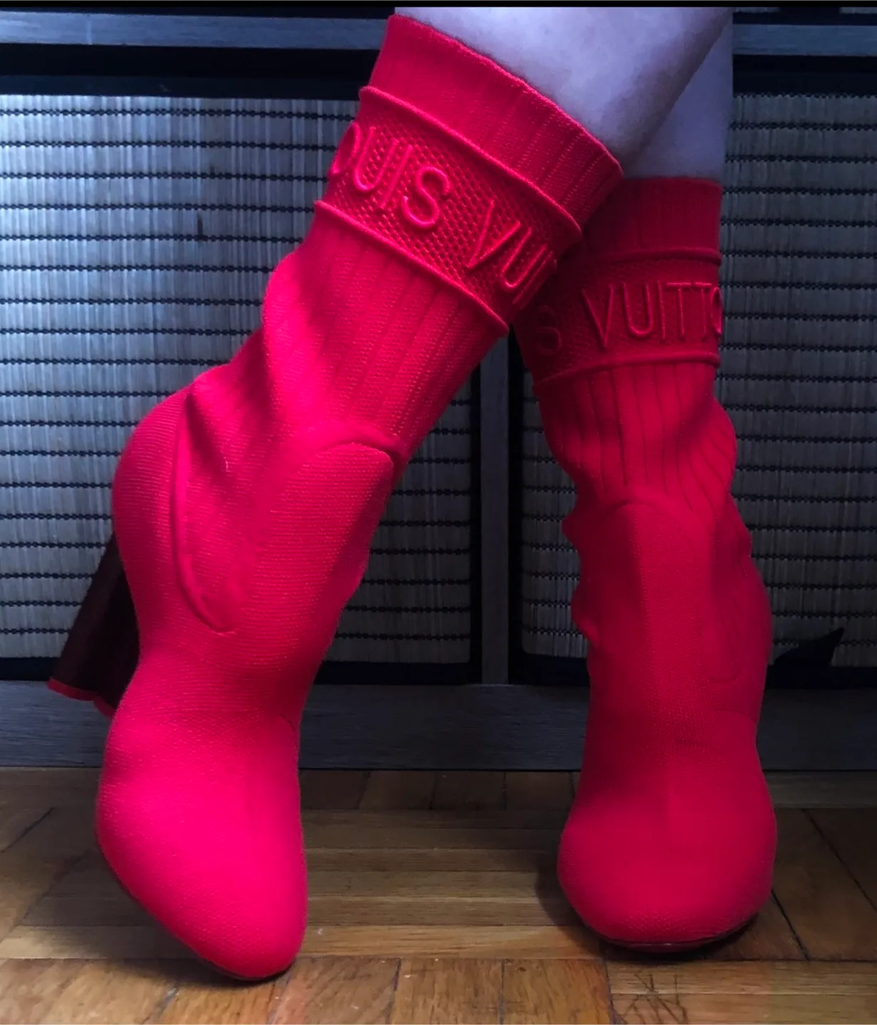 New Louis Vuitton Silhouette Red Knit Sock Boots Size 37 thumbnail