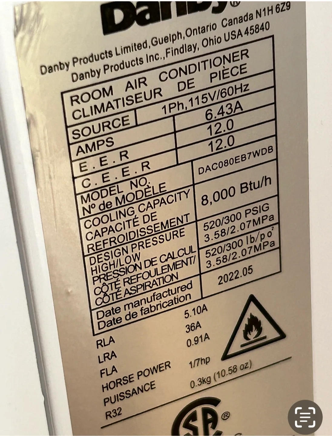 Danby 8,000 BTU Room Air Conditioner image indicator(9)
