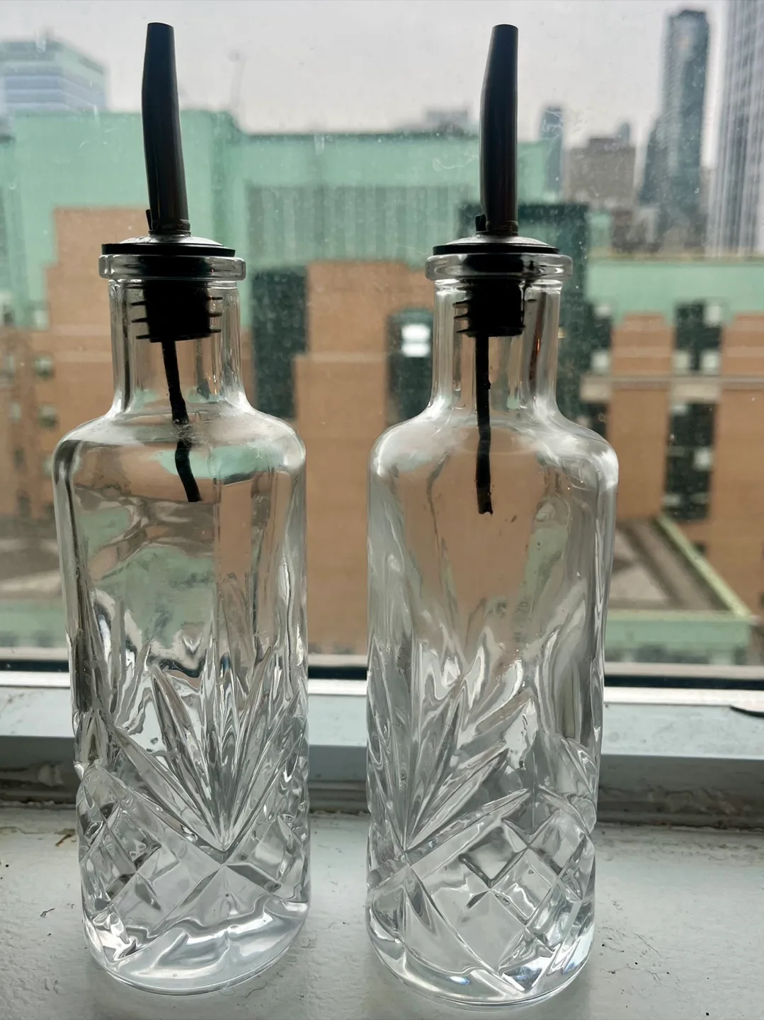 🧡set of two vintage glass cruets, each designed thumbnail