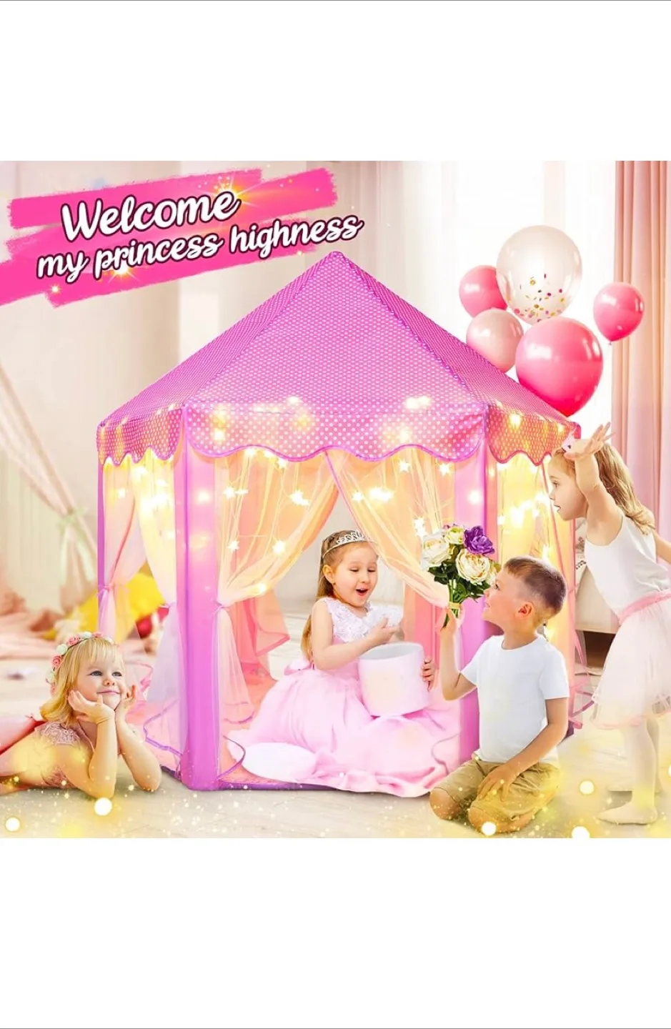 FREE GIFTS + Kids Pink Princess Castle Play Tent thumbnail