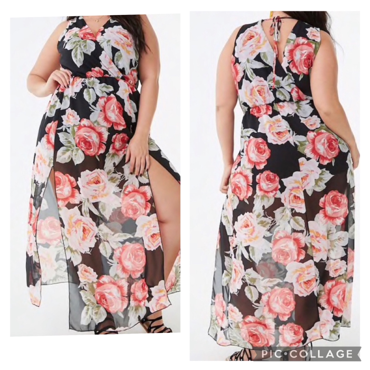 Plus size rose print m-split maxi dress - photo 2