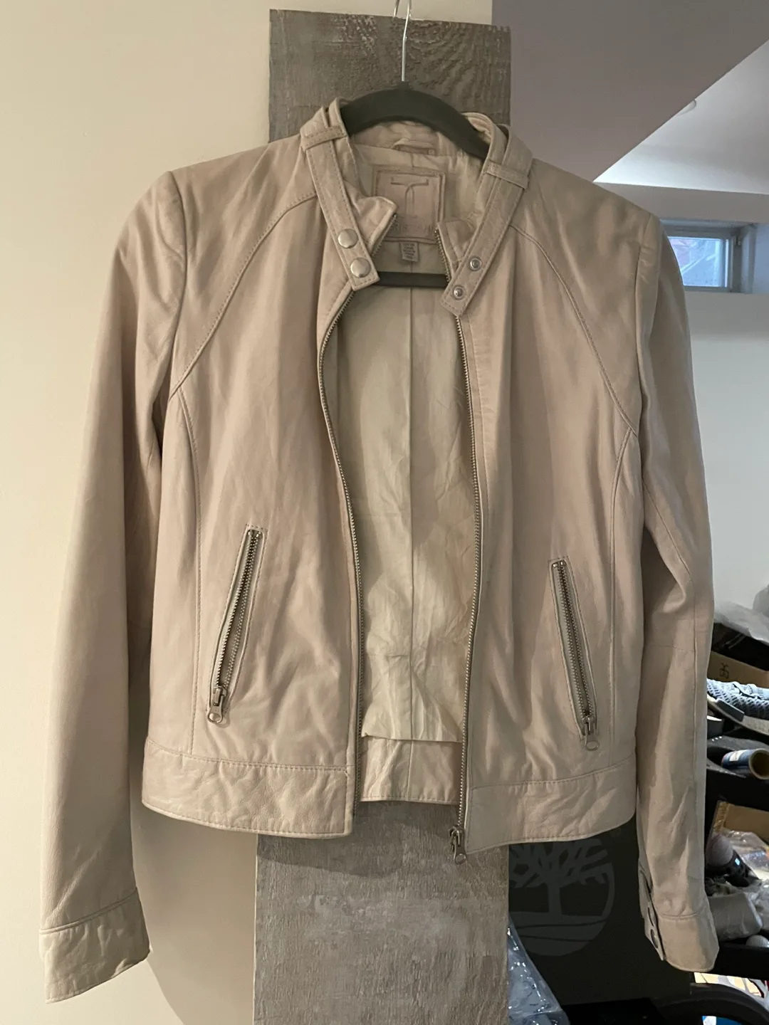Tristan Beige Leather Jacket Size P/S thumbnail