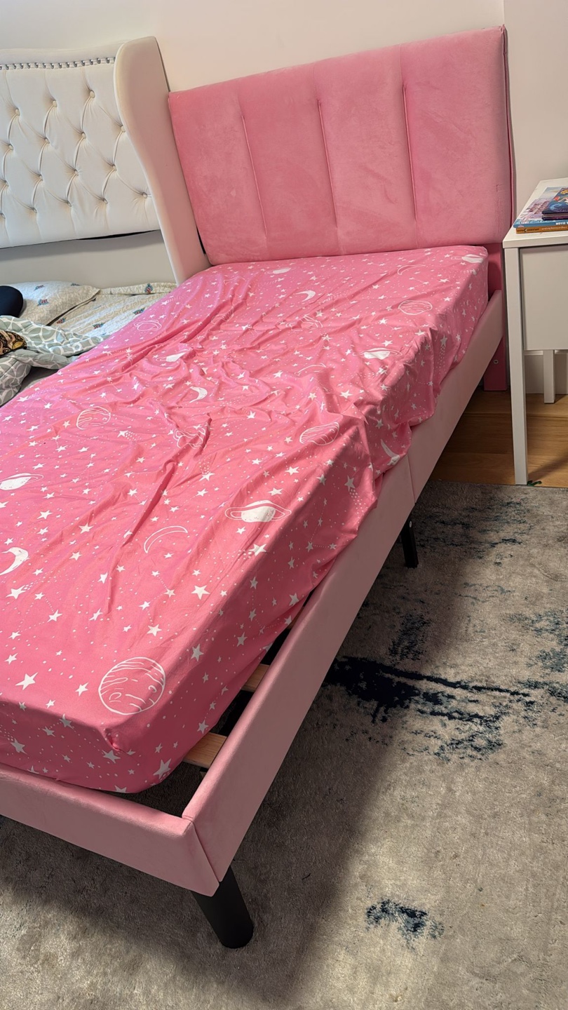 Vecelo Pink Twin Bed Frame with Mattress - photo 3