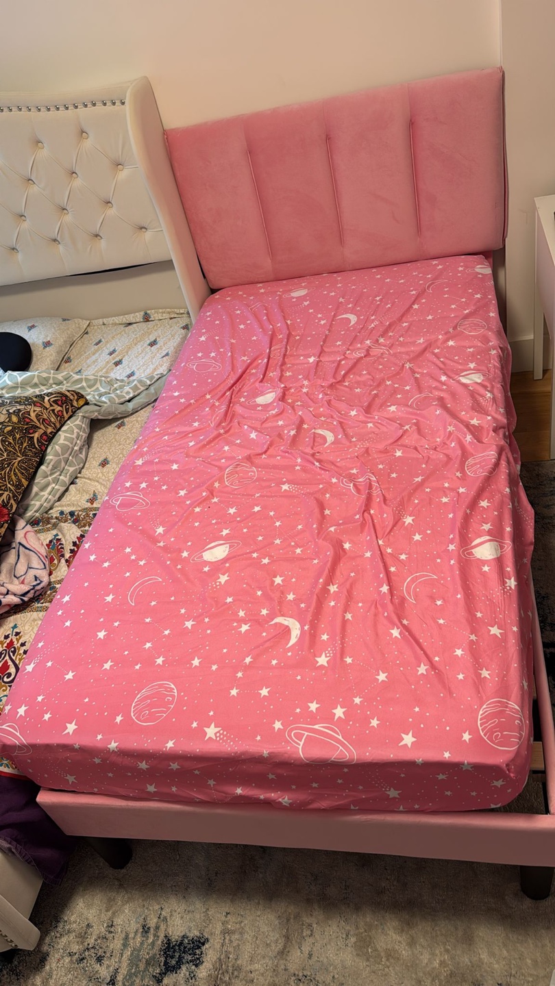 Vecelo Pink Twin Bed Frame with Mattress