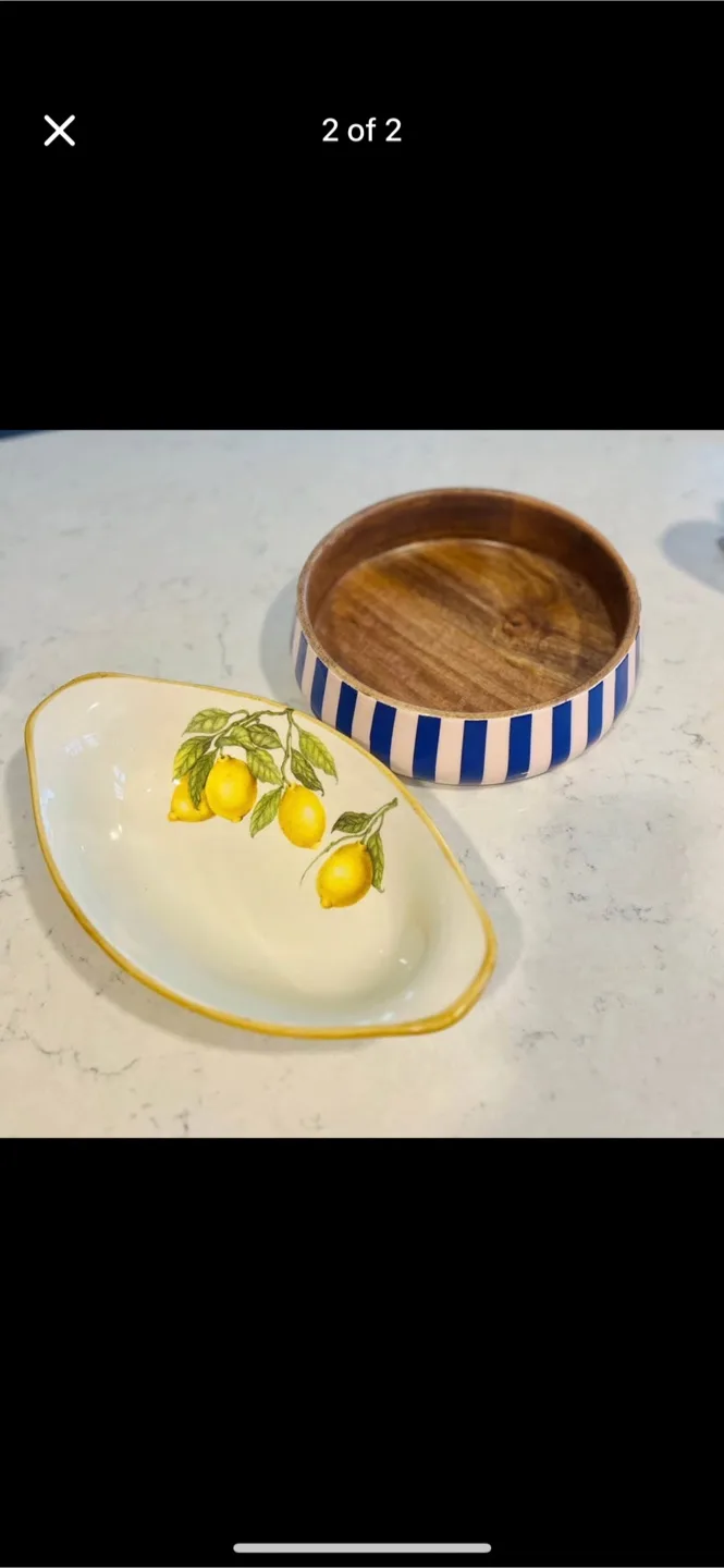 Made in Italy Ceramic Lemon Serving Dish & Wood fruit Bowl thumbnail
