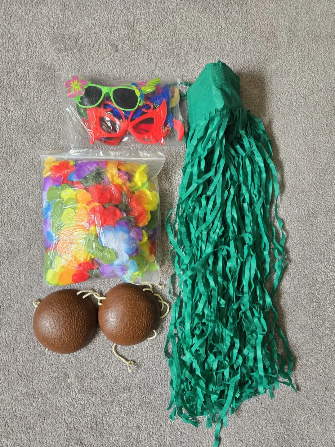 Luau Costume Set - Hula Skirt, Lei, Coconut Bra, Glasses thumbnail