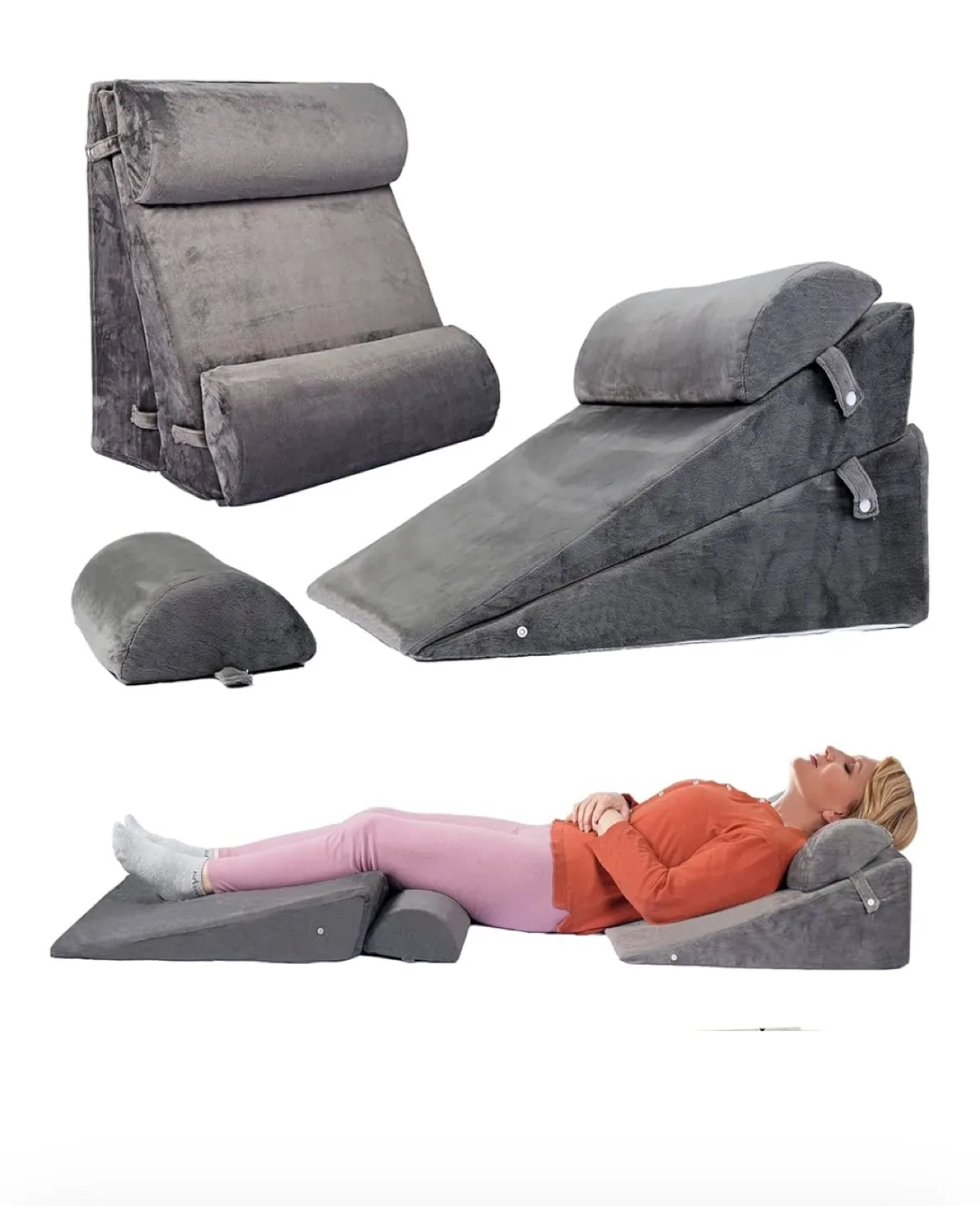 Adjustable Bed Wedge Pillow Set - Grey thumbnail
