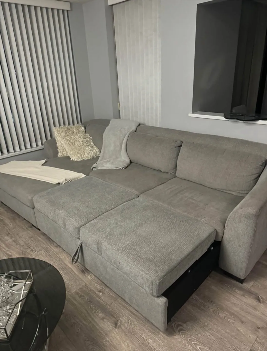 Grey Sectional Sofa Bed with Storage image indicator(2)