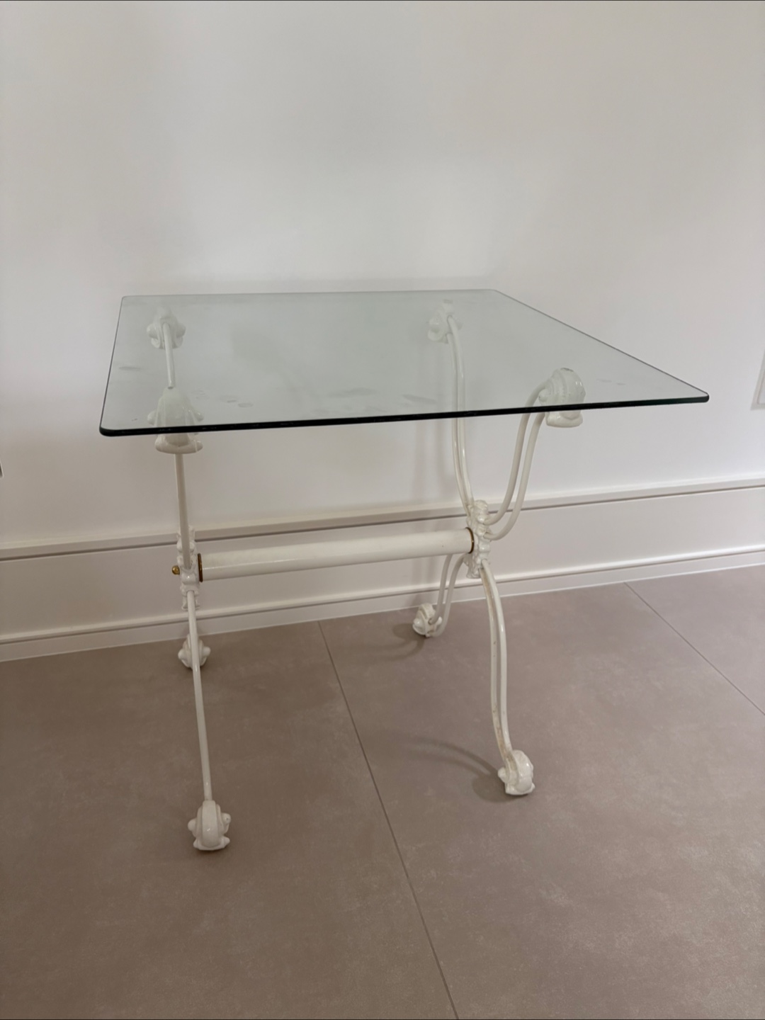 Glass Top Accent Table - White Metal Frame