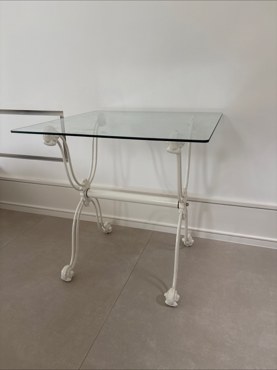 Glass Top Accent Table - White Metal Frame - photo 3