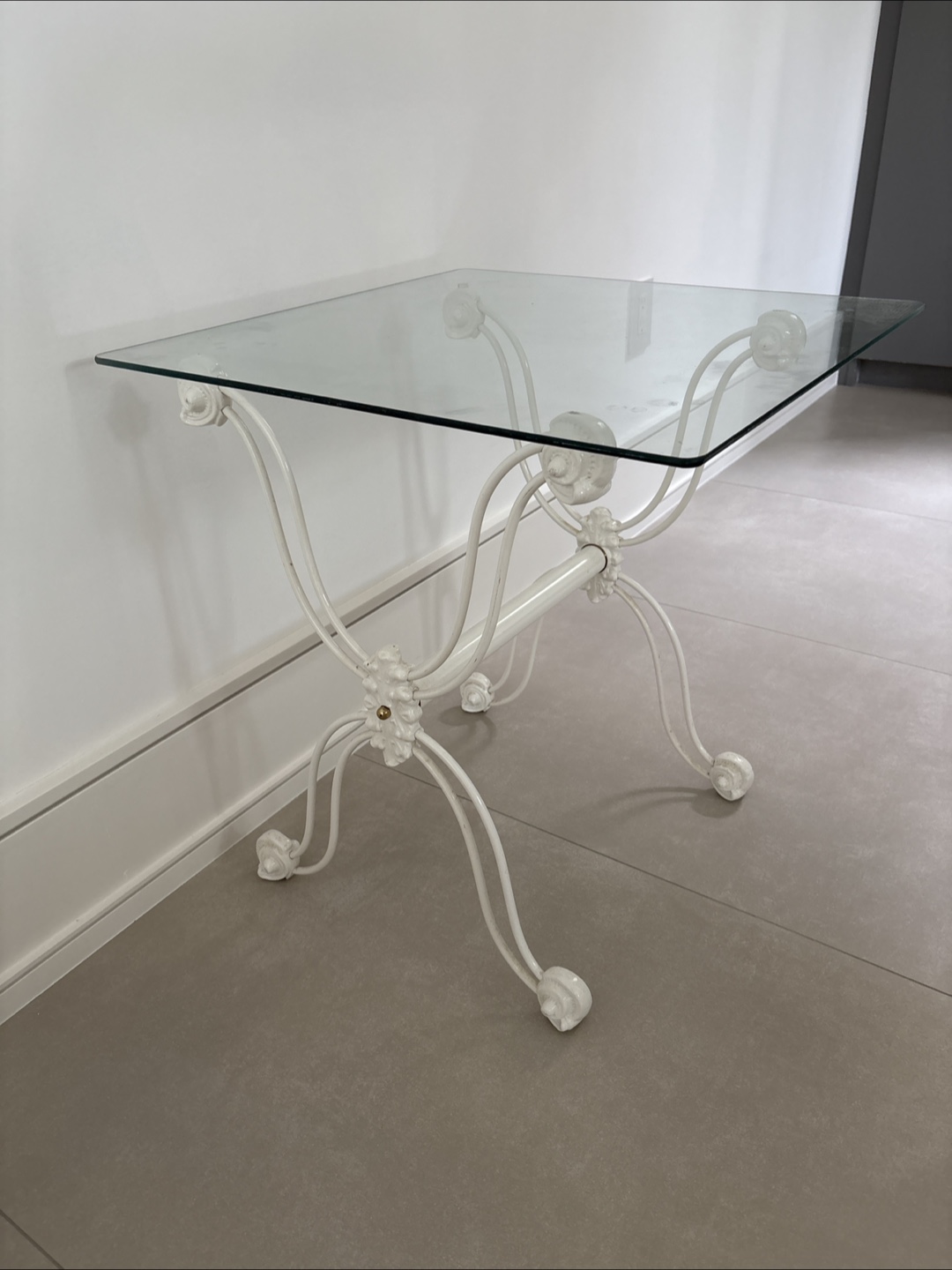 Glass Top Accent Table - White Metal Frame - photo 2