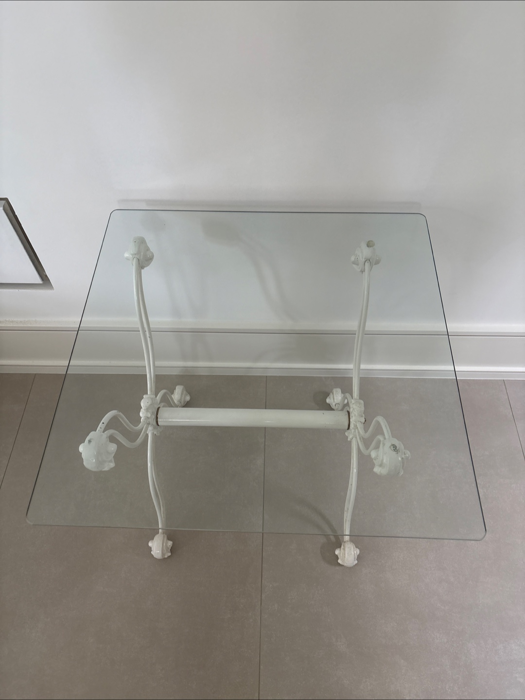 Glass Top Accent Table - White Metal Frame - photo 4