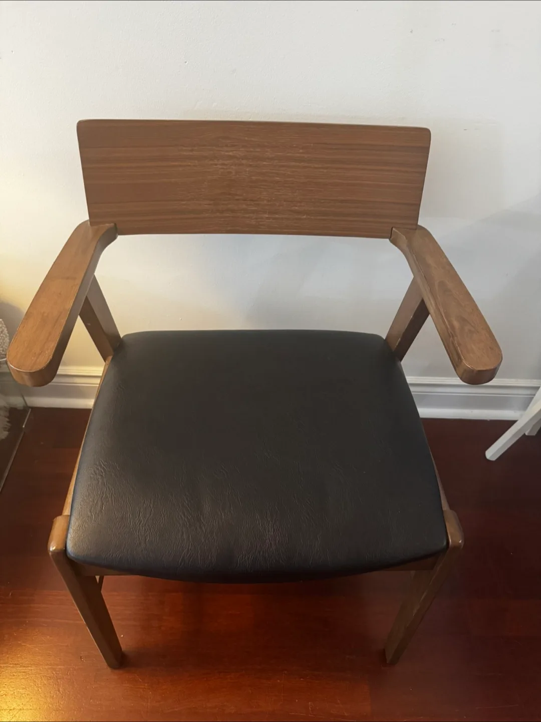 Wood and Black Faux Leather Armchair thumbnail