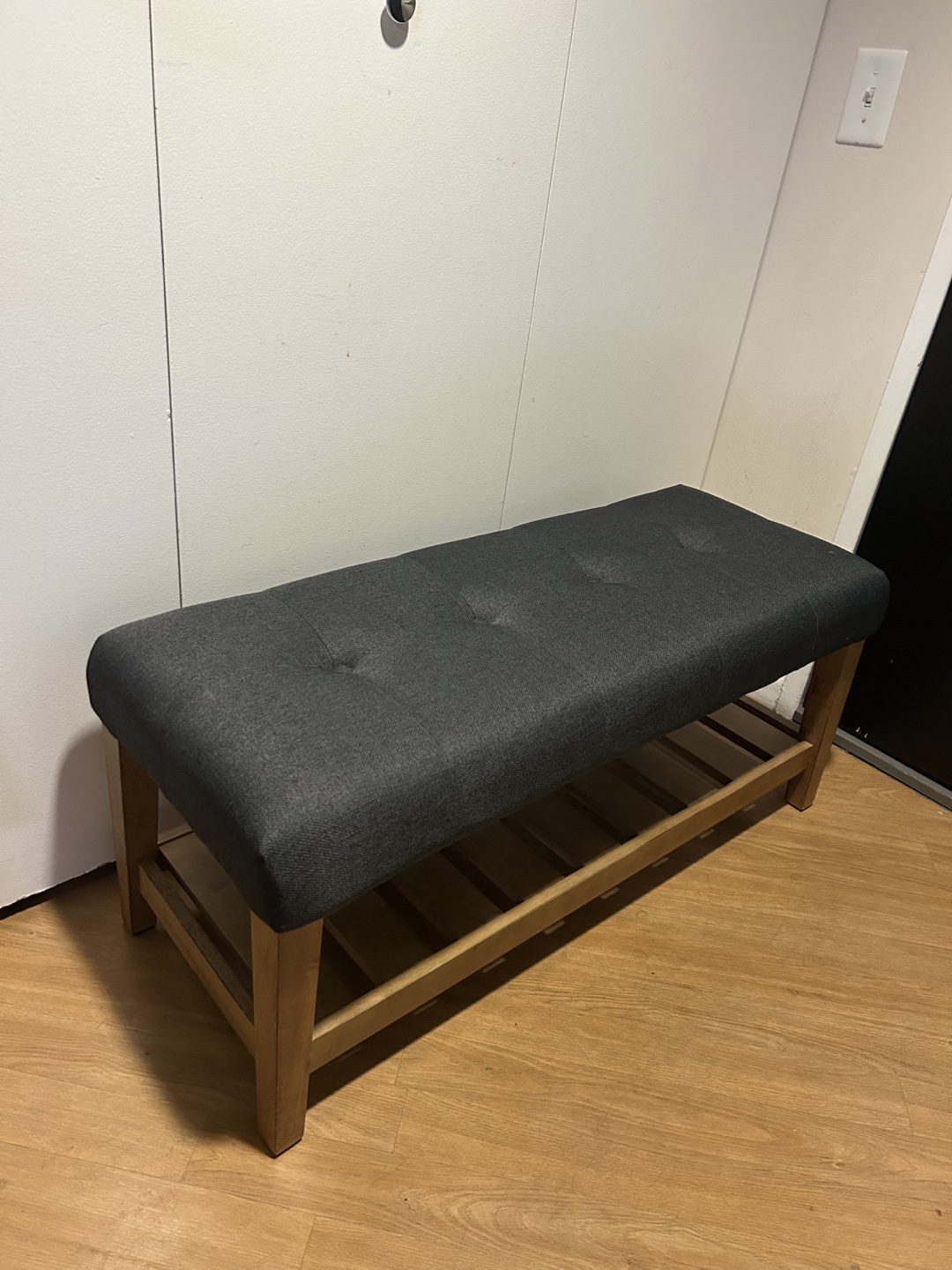Upholstered Bench with Wooden Base