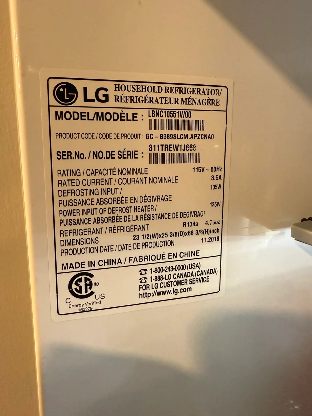 LG LBNC10551V - 24" Freezer Refrigerator, 10 cu. ft. image indicator(5)