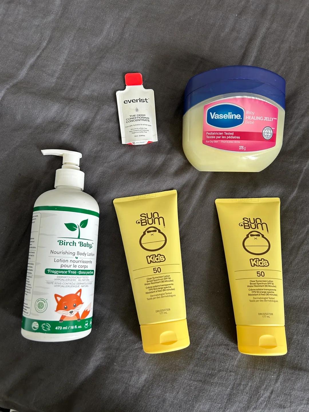 Sunscreen, Vaseline, body lotion, conditioner thumbnail