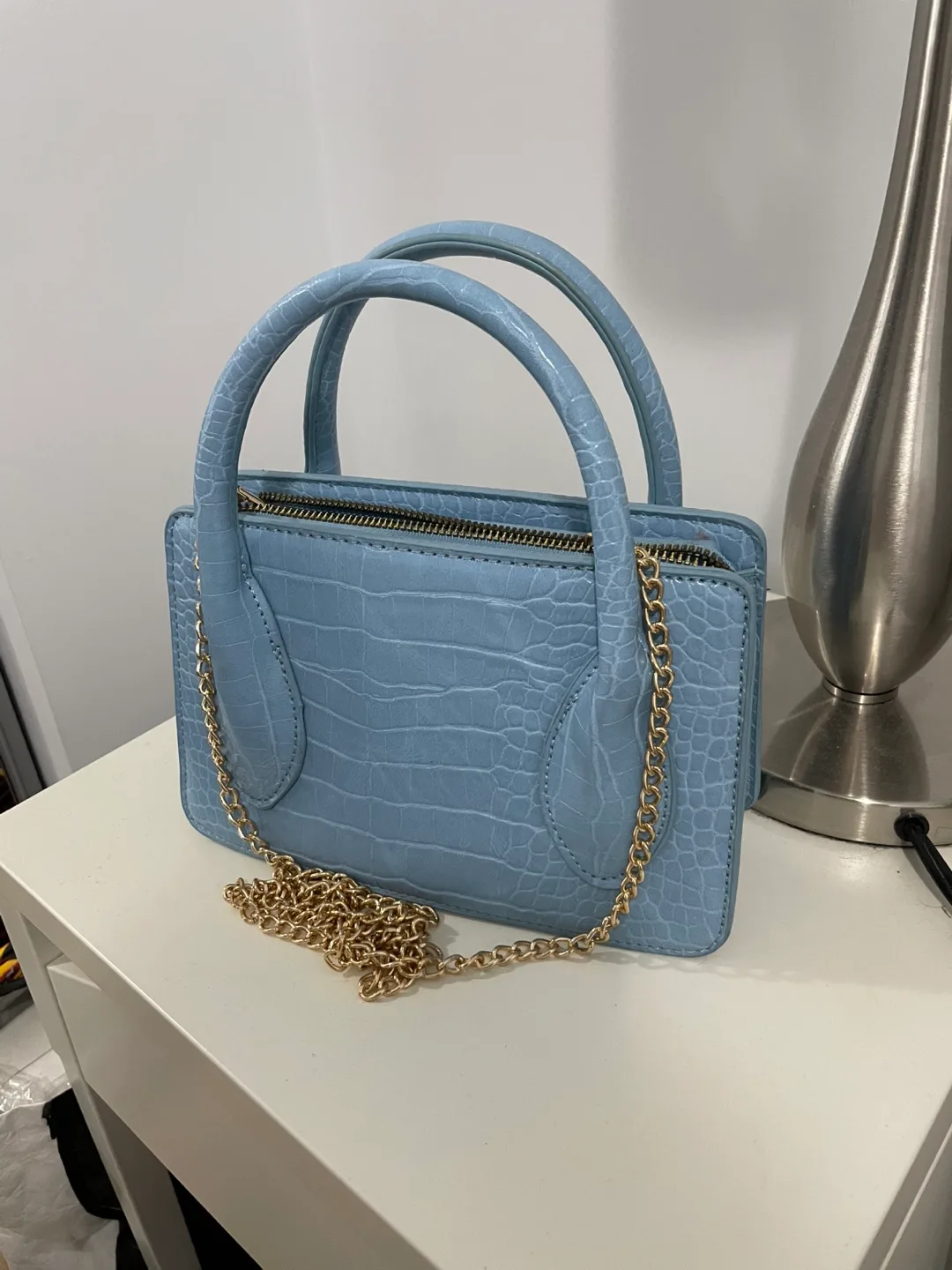 Light Blue Croc-Embossed Mini Bag thumbnail