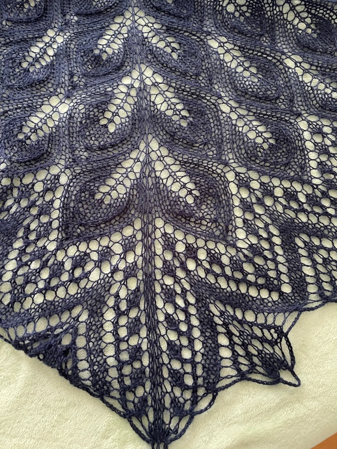 Hand-knitted Lace Shawl - Navy Blue image indicator(3)