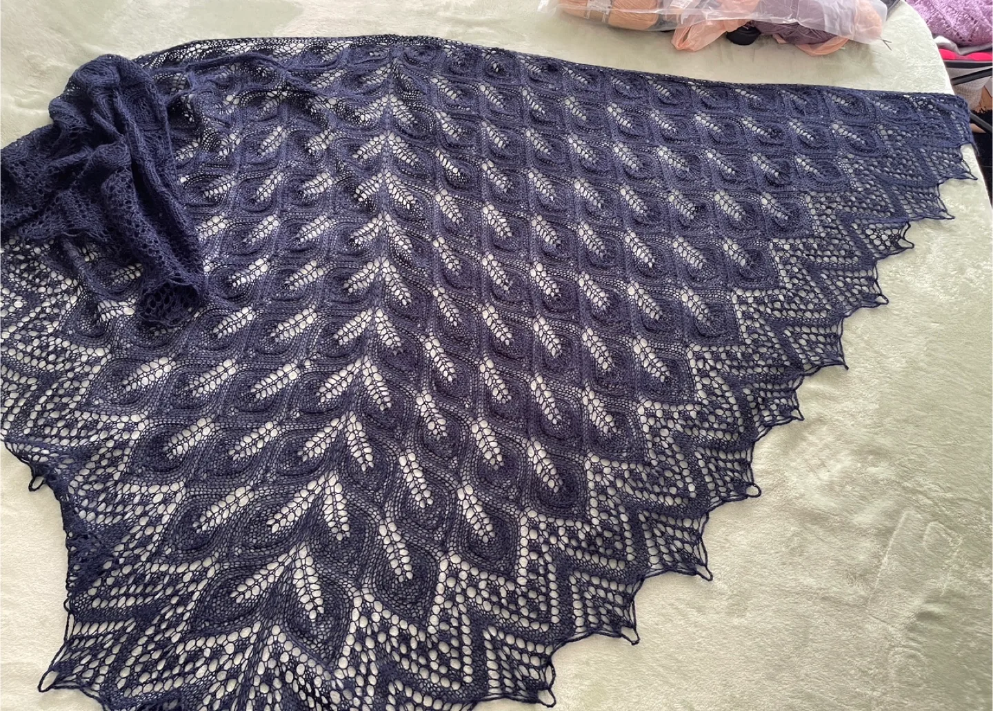 Hand-knitted Lace Shawl - Navy Blue image indicator(2)