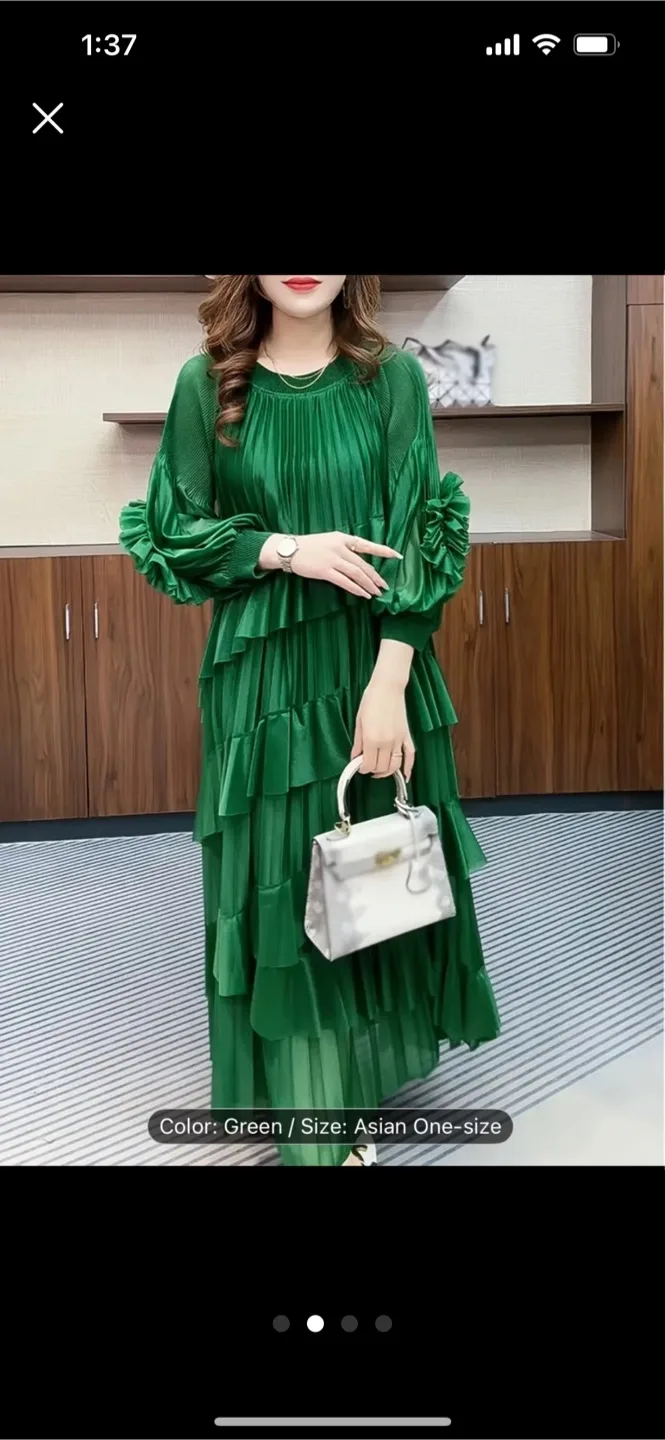 Pleated Ruffle Sleeve Dress - Black, One Size thumbnail