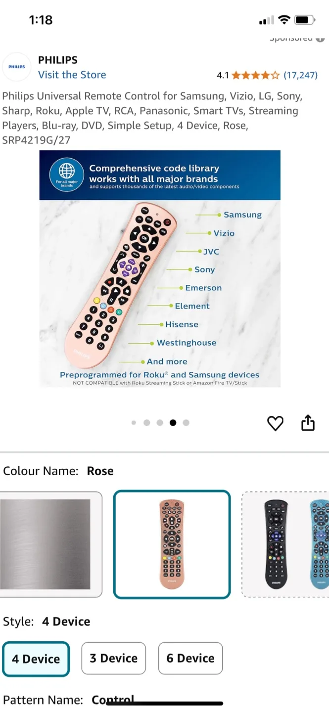 Philips Universal Remote - Rose, 4-Device image indicator(5)