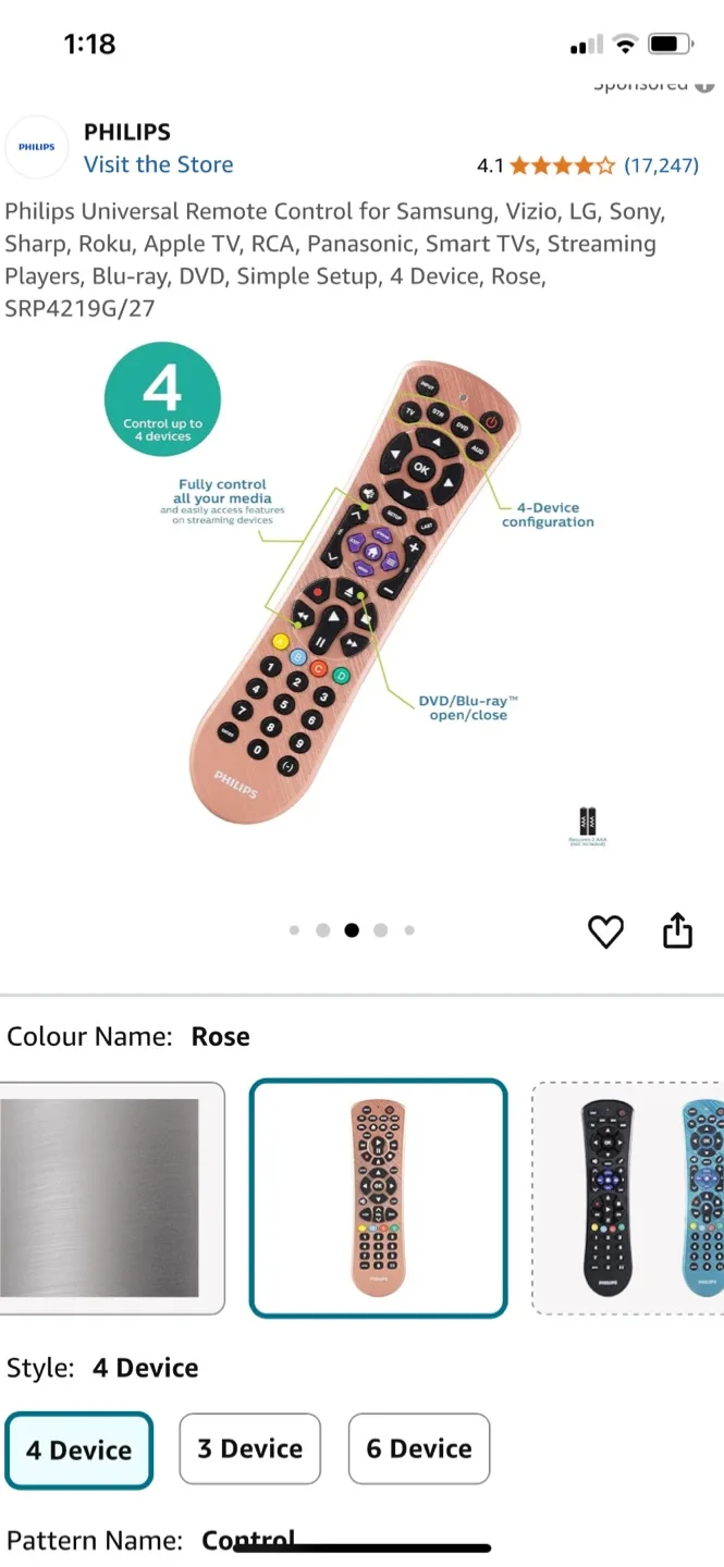 Philips Universal Remote - Rose, 4-Device image indicator(6)