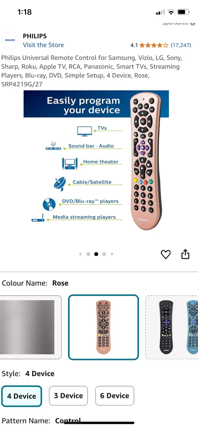 Philips Universal Remote - Rose, 4-Device image indicator(7)