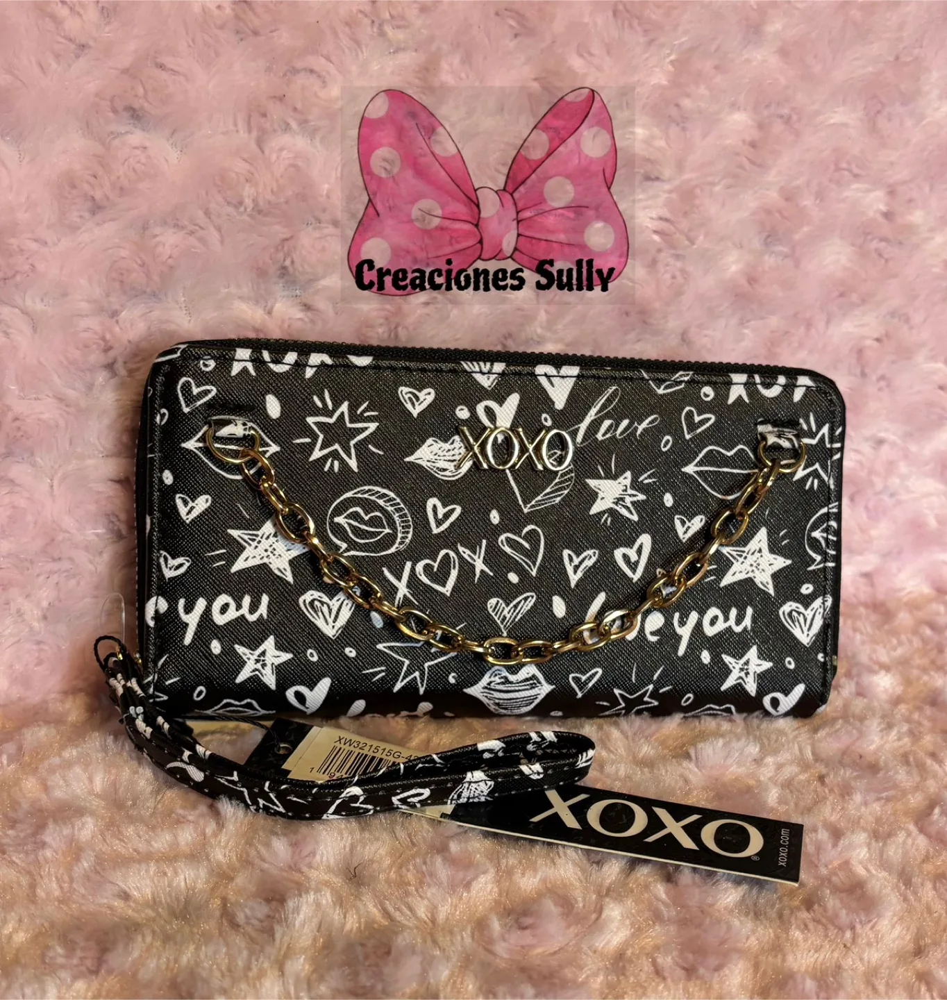 XOXO Black & White Print Wallet with Chain thumbnail