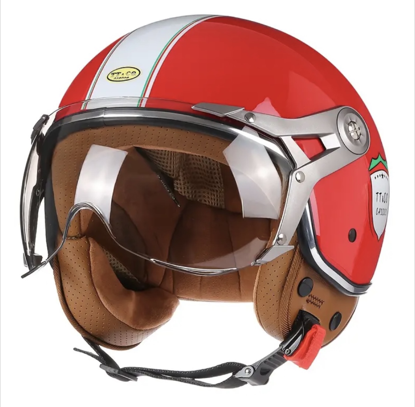 NEW Red Retro Motorcycle Helmet - large
