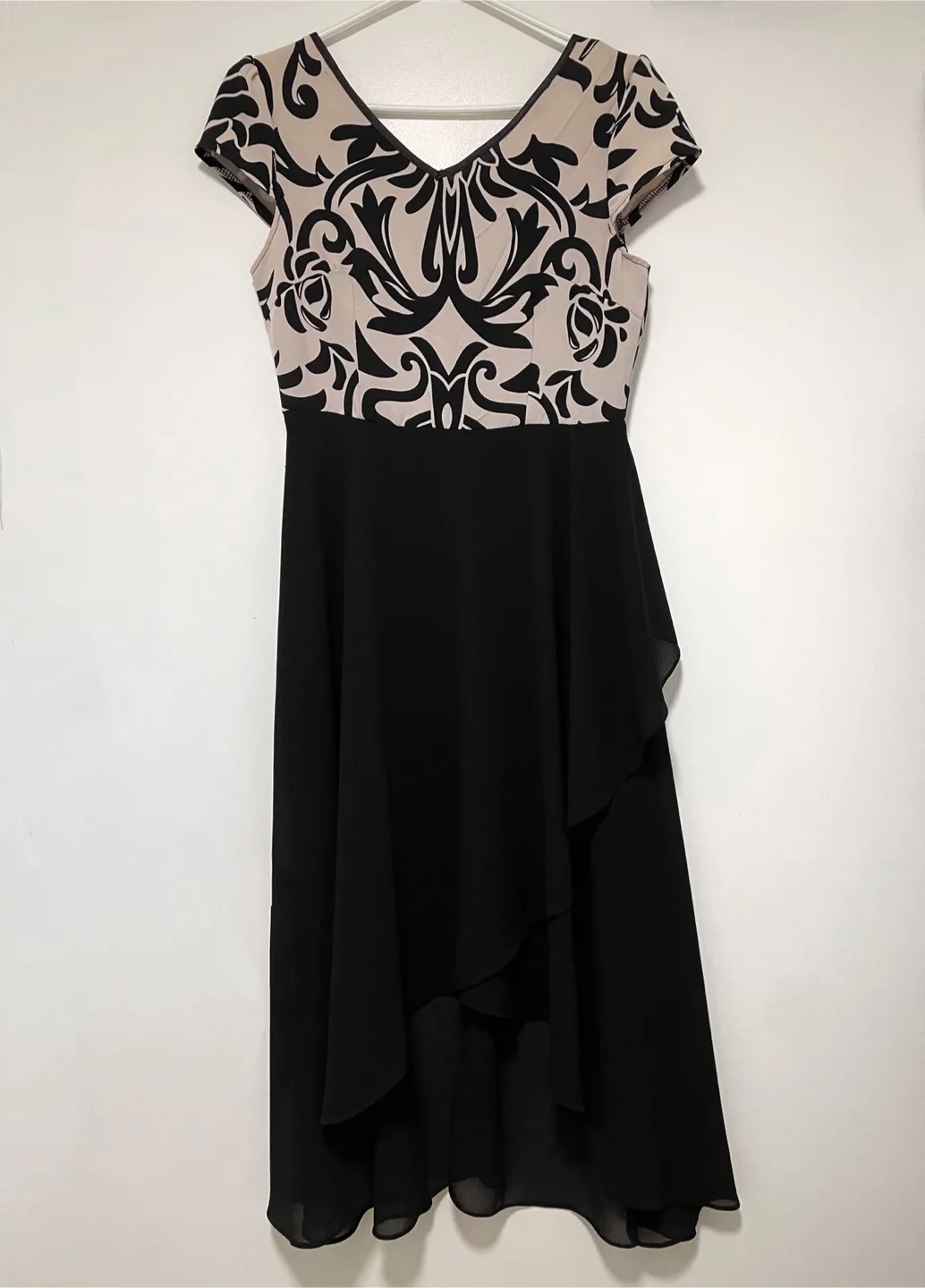 Black Dress with Nude Floral Pattern (High Low Skirt) thumbnail