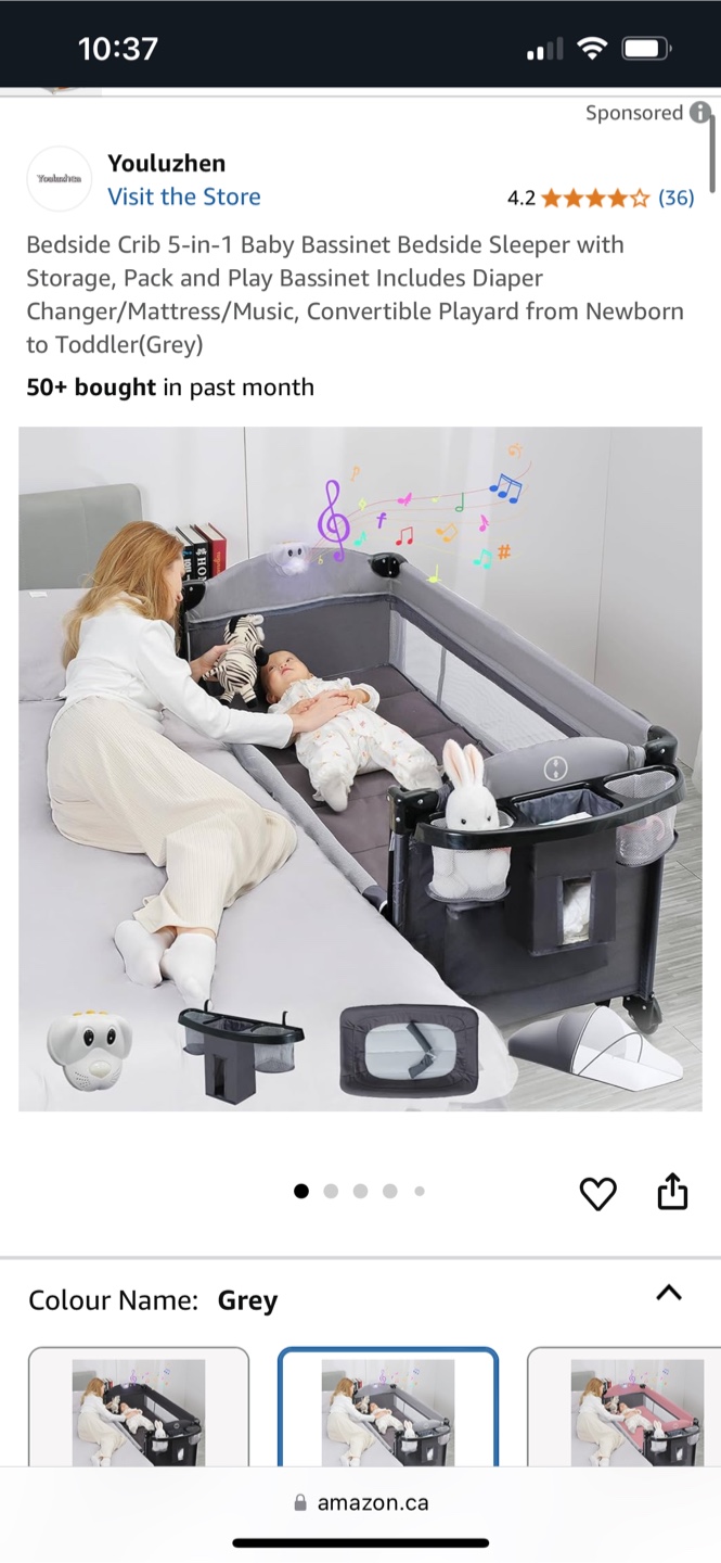 Youluzhen 5-in-1 Baby Bassinet Bedside Sleeper - Grey