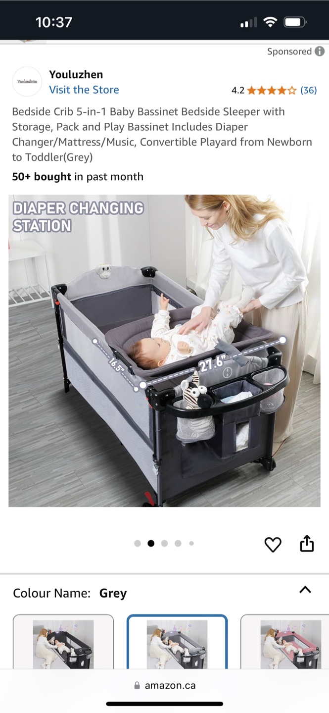 Youluzhen 5-in-1 Baby Bassinet Bedside Sleeper - Grey - photo 2