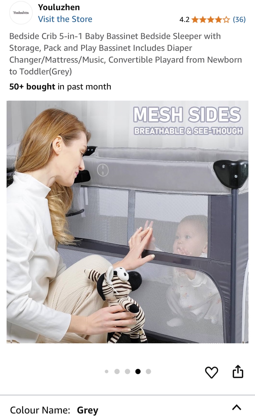 Youluzhen 5-in-1 Baby Bassinet Bedside Sleeper - Grey - photo 5