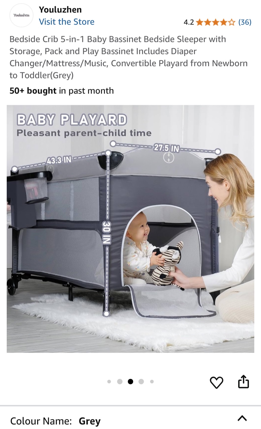 Youluzhen 5-in-1 Baby Bassinet Bedside Sleeper - Grey - photo 4