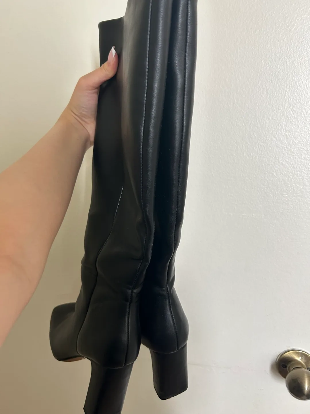 Vegan Leather Black Knee High Boots image indicator(4)