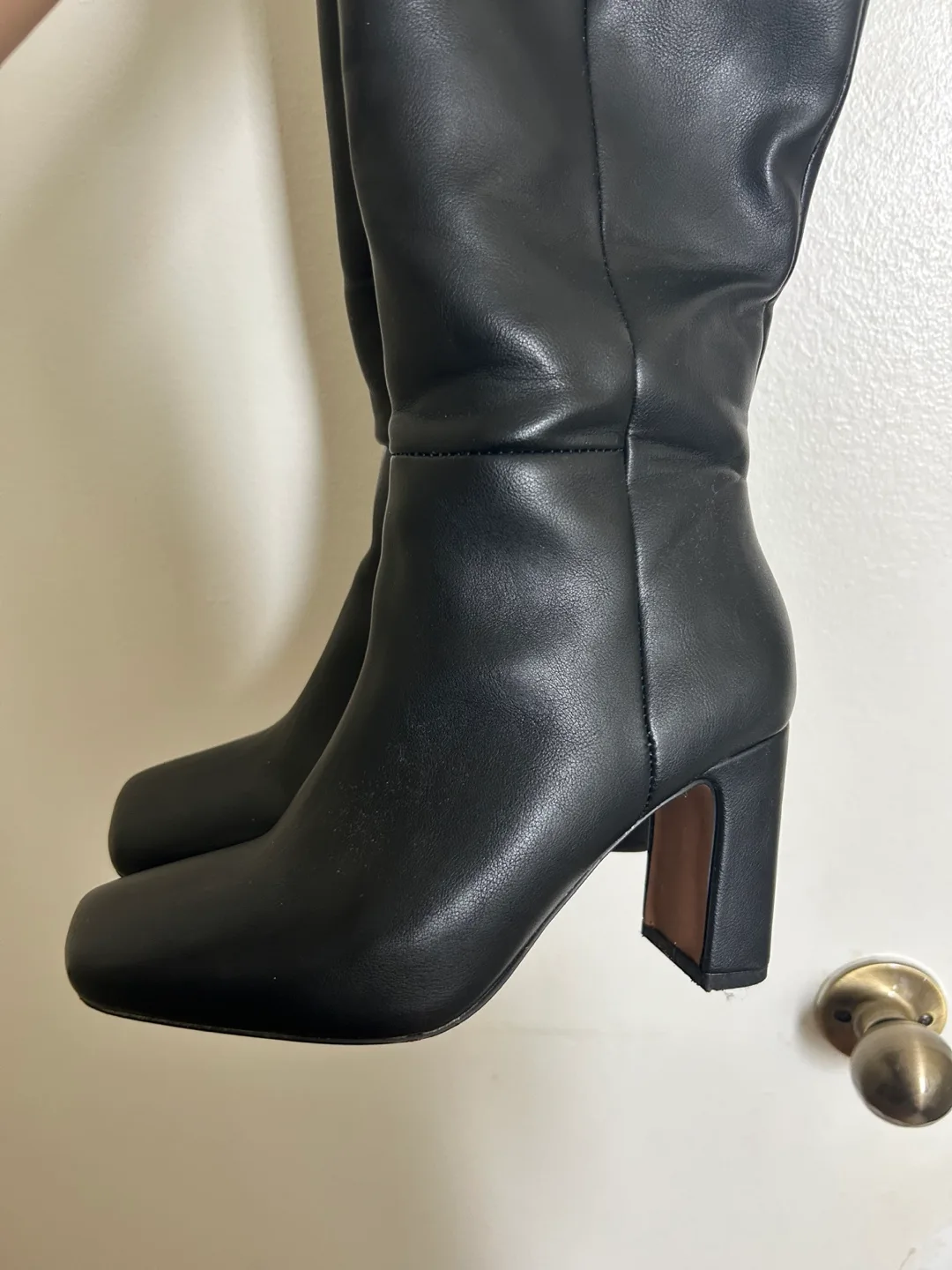 Vegan Leather Black Knee High Boots image indicator(2)