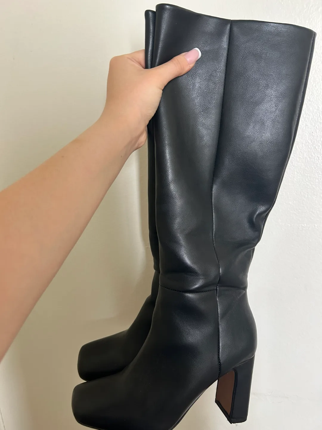 Vegan Leather Black Knee High Boots thumbnail
