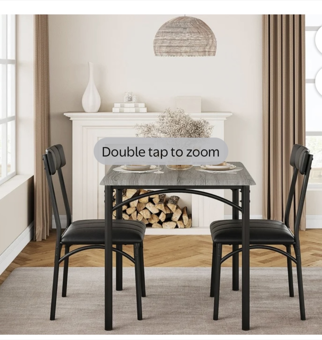 3-Piece Dining Table Sets with 2 Black Upholstered Chairs - photo 2