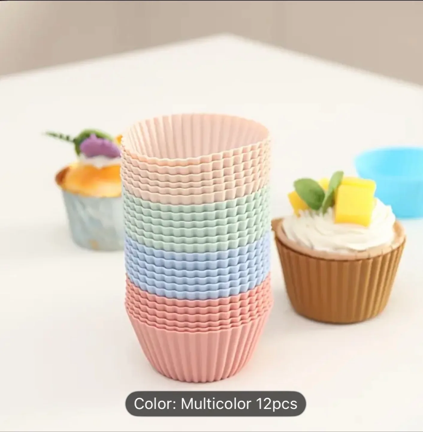 12 Pcs Multicolor Silicone Cupcake Liners image indicator(3)