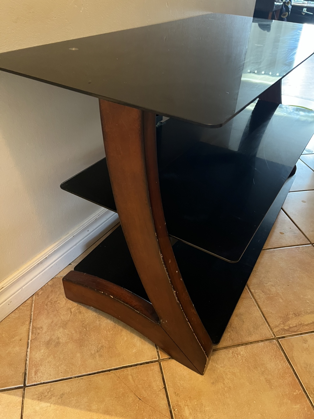 Black Glass & Wood TV Stand - photo 2