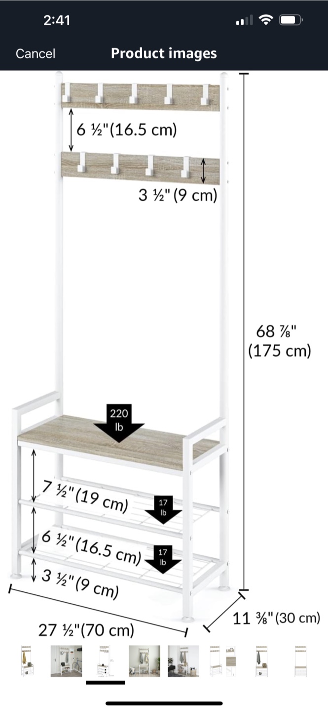 Coat Rack Shoe Rack Bench and Hall Tree Entryway - photo 4
