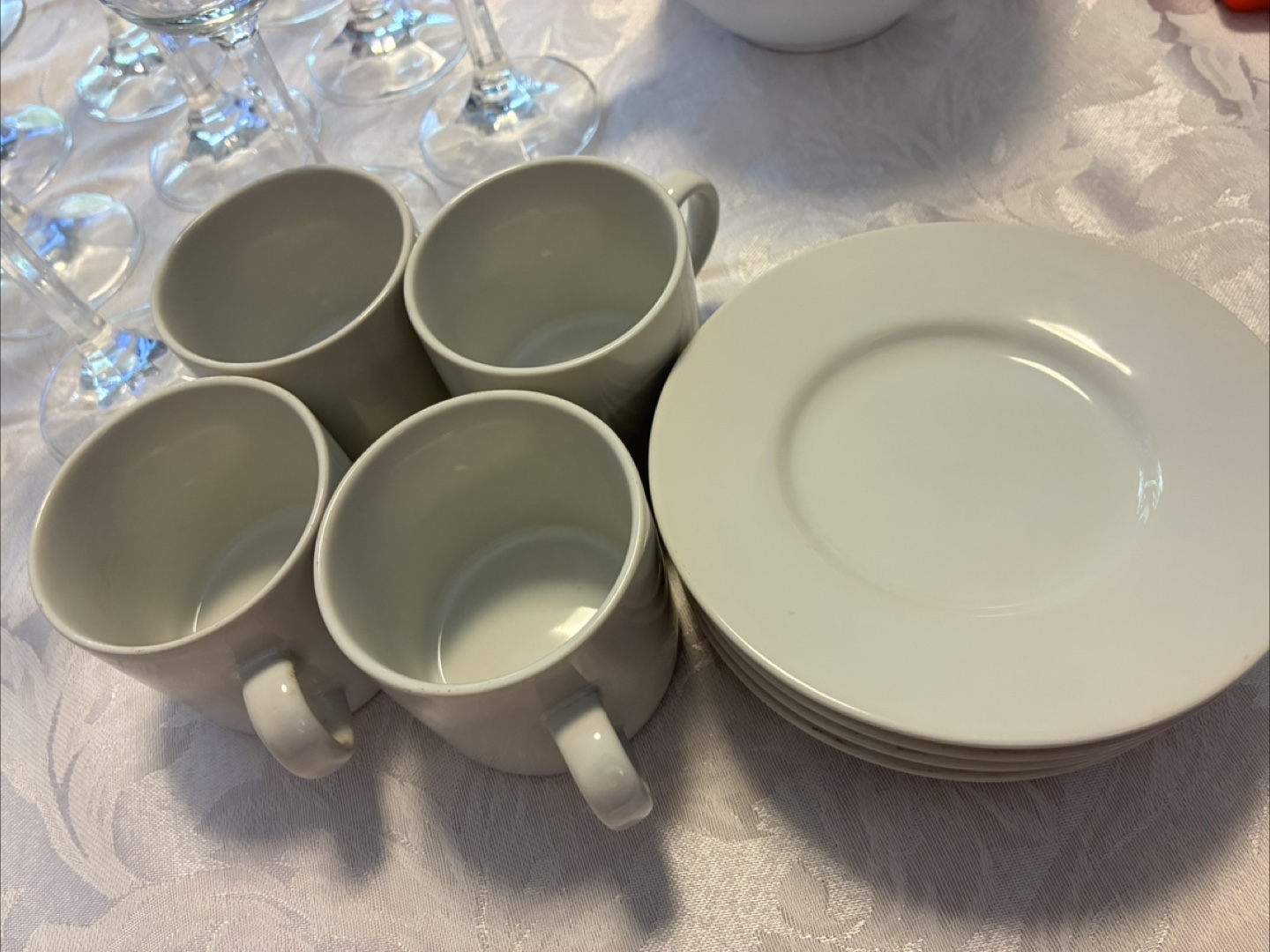 White Mugs and Plates Set