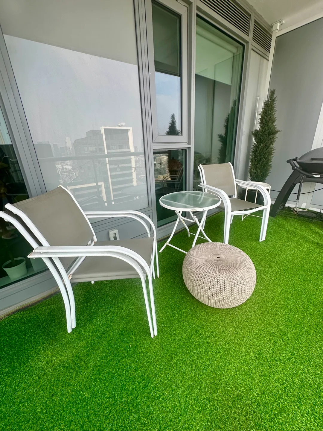 Four 4 Outdoor Patio Chairs - White Frame, Grey Seat thumbnail
