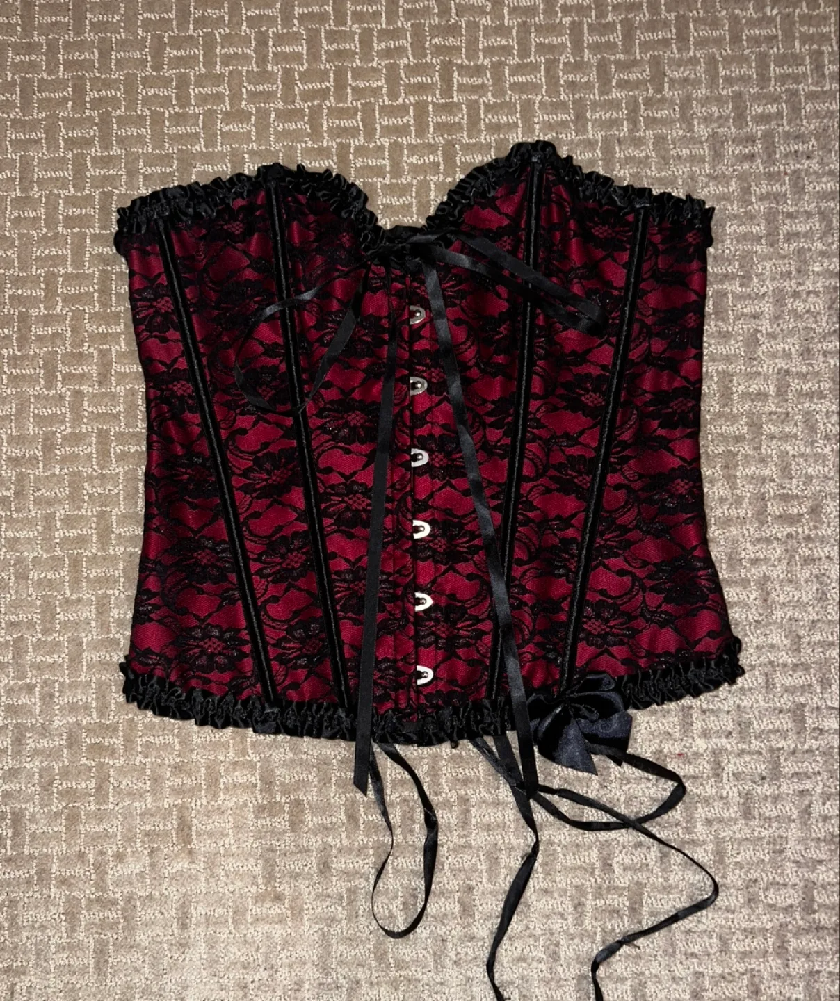 Vintage Red Black Lace Corset thumbnail