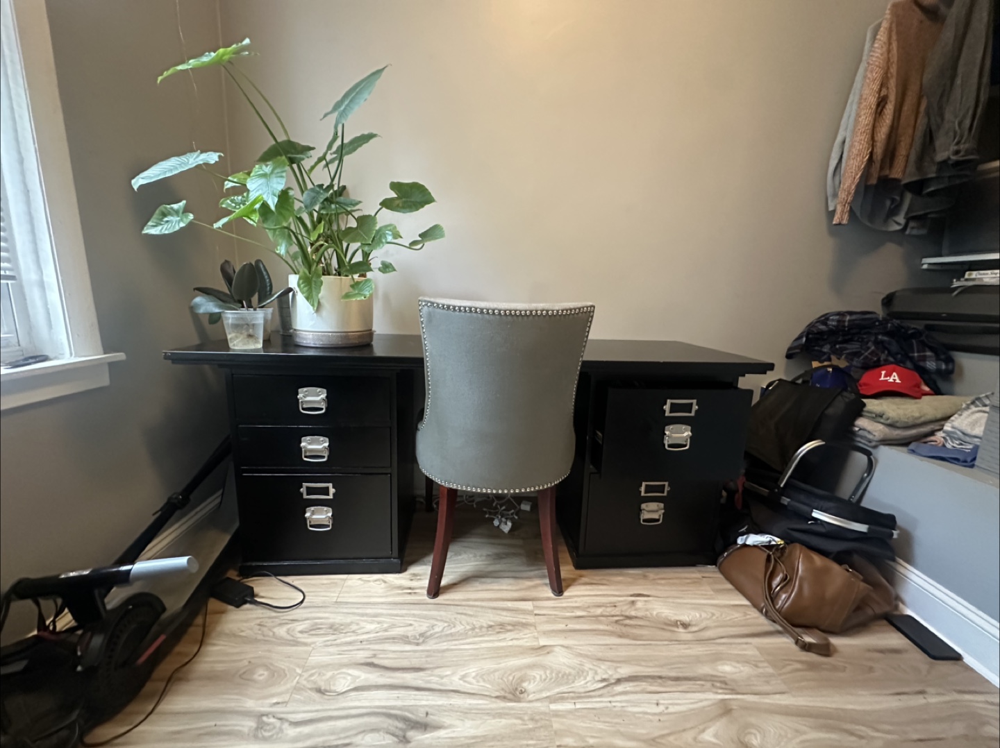 Black Desk with File Cabinets