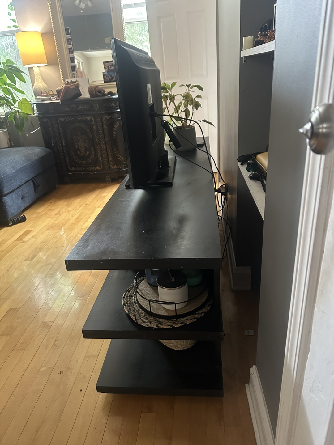 Black TV Stand with Shelves - photo 3